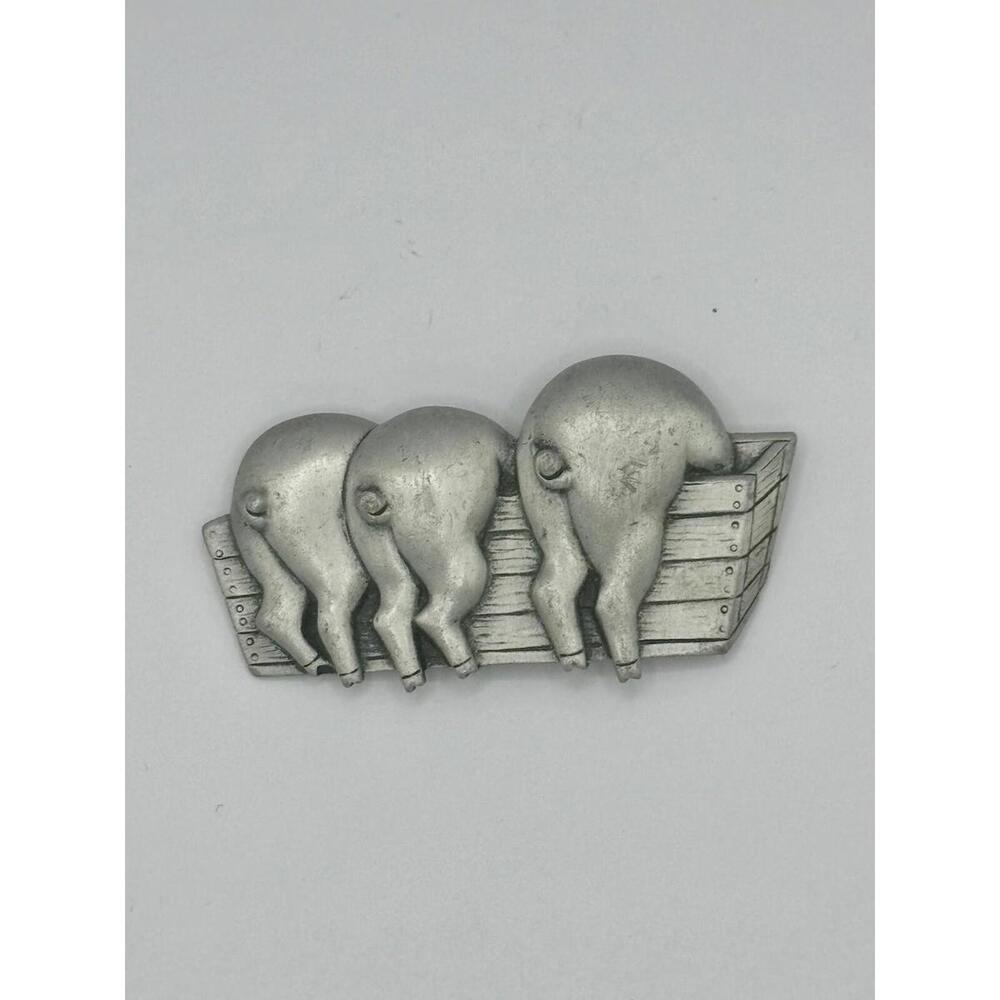 Vintage JJ Signed Pigs Farm Hogs Brooch CUTE